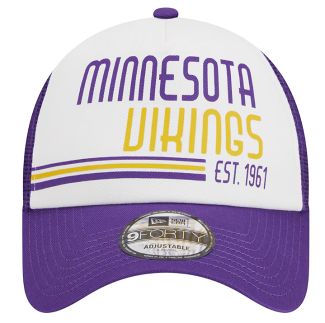 New Era Purple Minnesota Vikings Stacked A-Frame Trucker 9FORTY Adjustable Hat